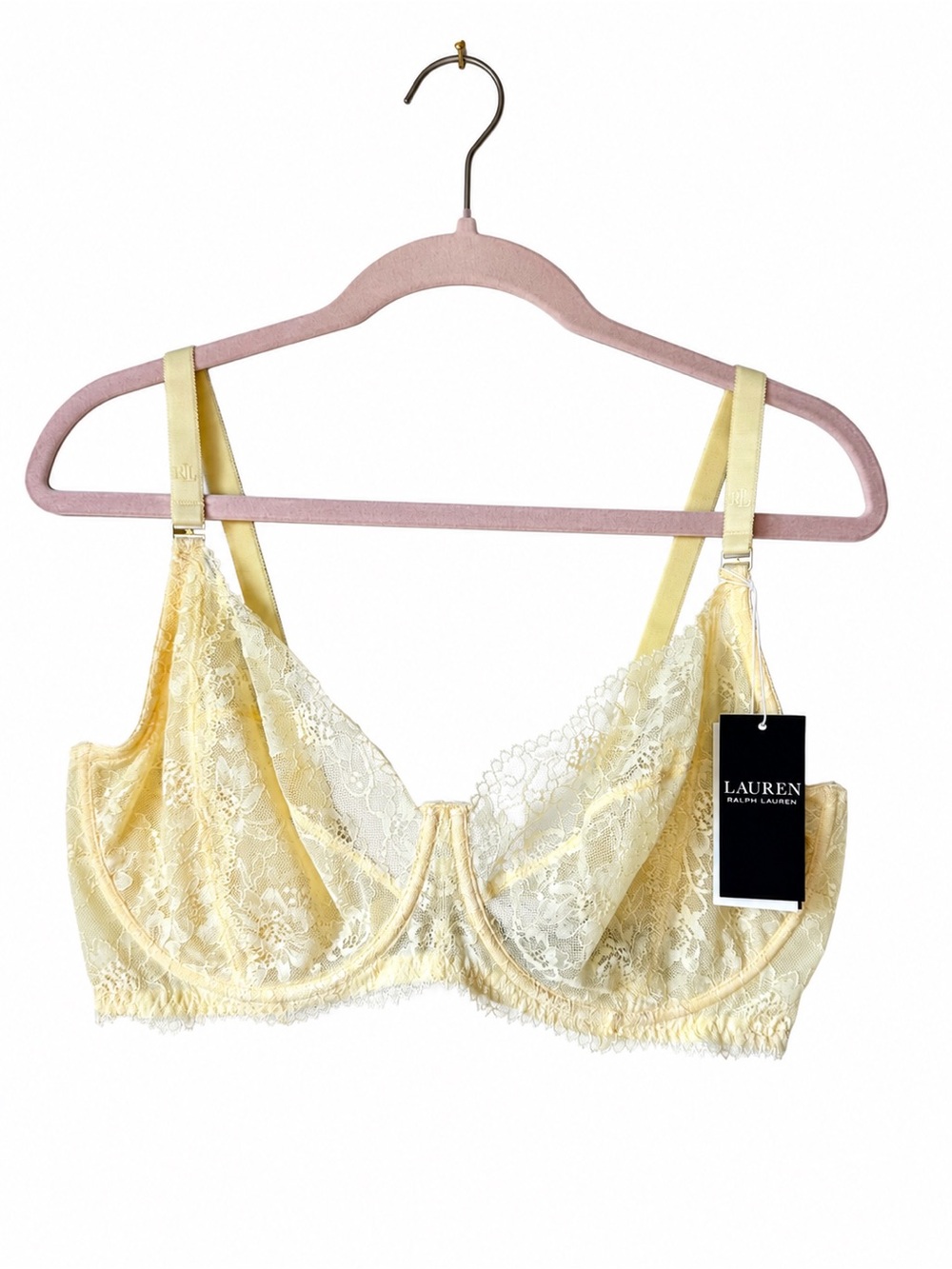 Lauren Ralph Lauren 40DD Lemon Chiffon Lace Underwire Bra NWT Full Coverage